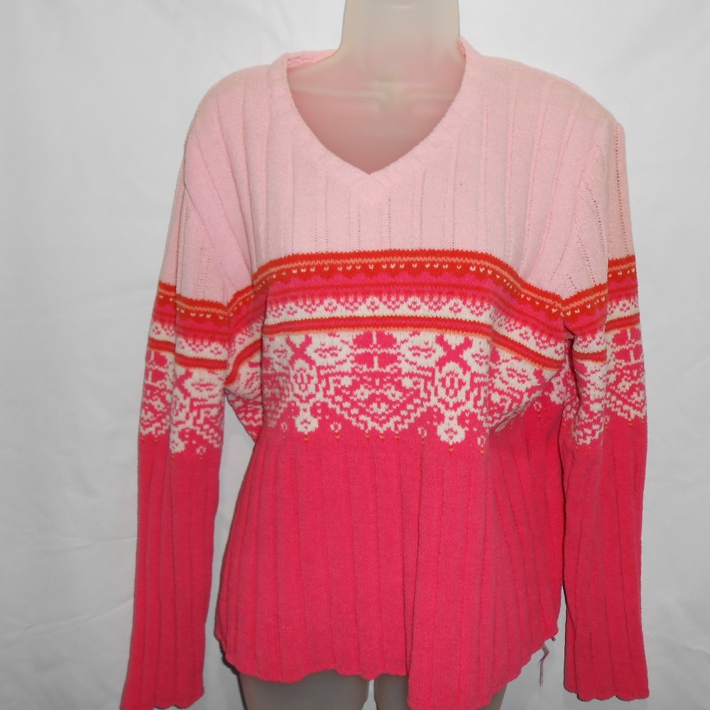 Faded Glory Soft Pink V-Neck Sweater Lg EUC